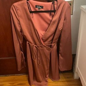 Satin mini wrap around dress- long sleeve